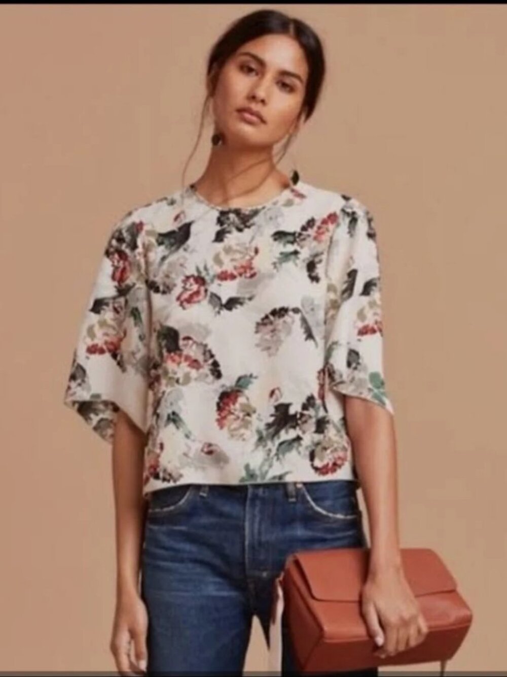NWOT Aritzia Wilfred,Floral Silk Trim Bell Sleeve Blouse Small